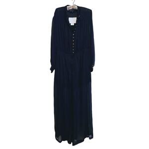 Nina Parker Sheer Sleeve Button Front Wide Leg Jumpsuit Size 16W Navy Blue Event
